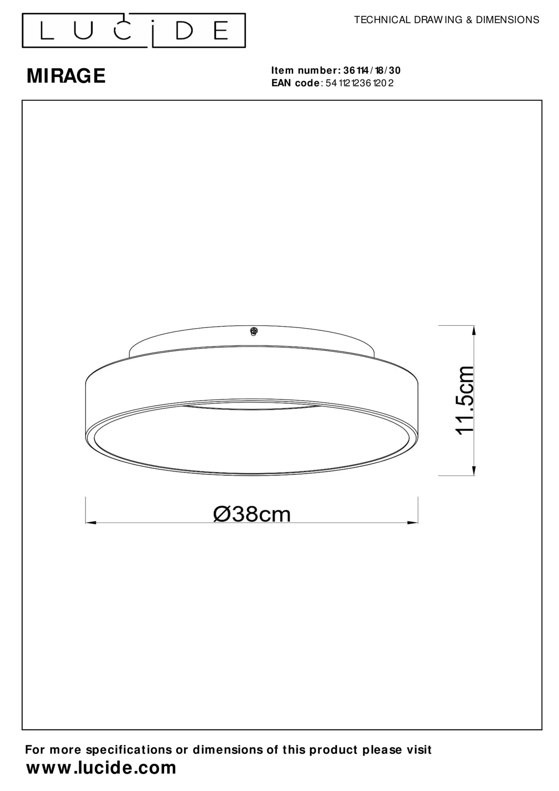 MIRAGE - Plafonnière - Ø 38 cm - LED Dimb. - 1x22W 2700K - Zwart*Lucide Discount