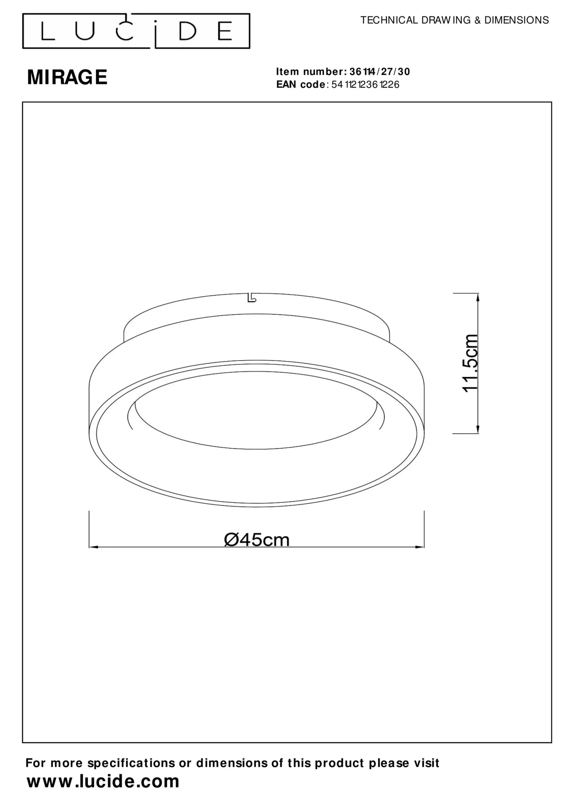 MIRAGE - Plafonnière - Ø 45 cm - LED Dimb. - 1x33W 2700K - Zwart*Lucide Outlet