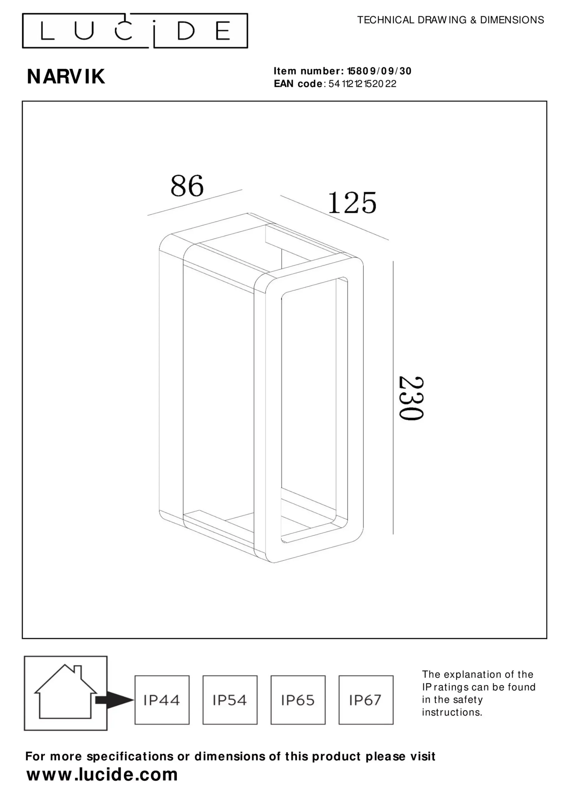 NARVIK - Wandlamp Binnen/Buiten - LED - 1x9,2W 3000K - IP65 - Zwart*Lucide Cheap