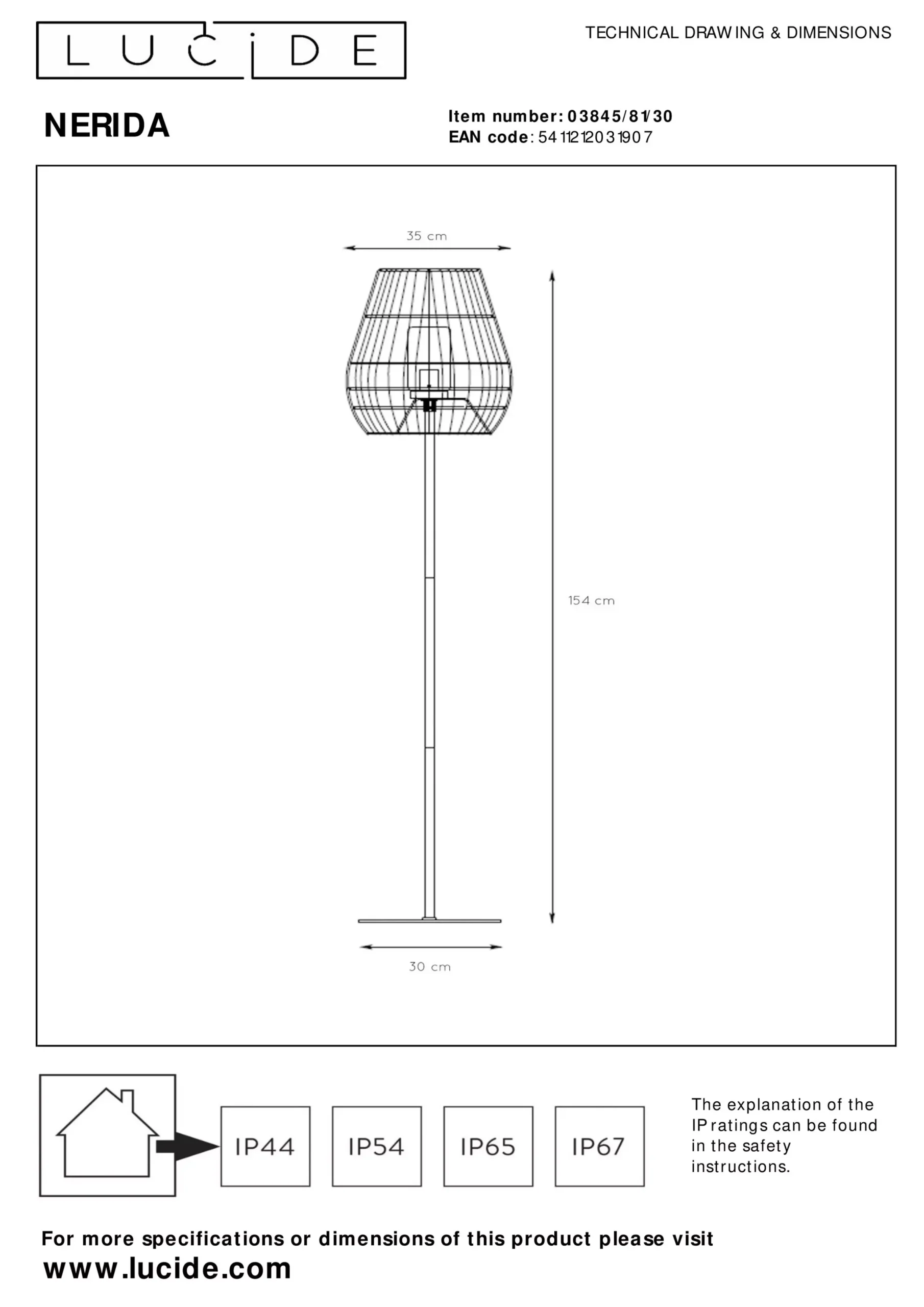 NERIDA - Vloerlamp Binnen/Buiten - Ø 35 cm - 1xE27 - IP44 - Zwart*Lucide Shop