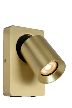 NIGEL - Bedlamp / Wandlamp - LED Dim to warm - GU10 - 1x5W 2200K/3000K - Met USB oplaadpunt - Mat Goud / Messing*Lucide Online