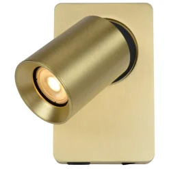 NIGEL - Bedlamp / Wandlamp - LED Dim to warm - GU10 - 1x5W 2200K/3000K - Met USB oplaadpunt - Mat Goud / Messing*Lucide Online