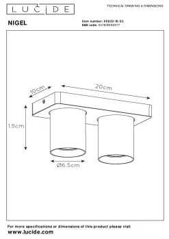 NIGEL - Plafondspot - LED Dim to warm - GU10 - 2x5W 2200K/3000K - Mat Goud / Messing*Lucide Outlet