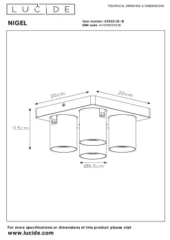NIGEL - Plafondspot - LED Dim to warm - GU10 - 4x5W 2200K/3000K - Antraciet*Lucide Hot