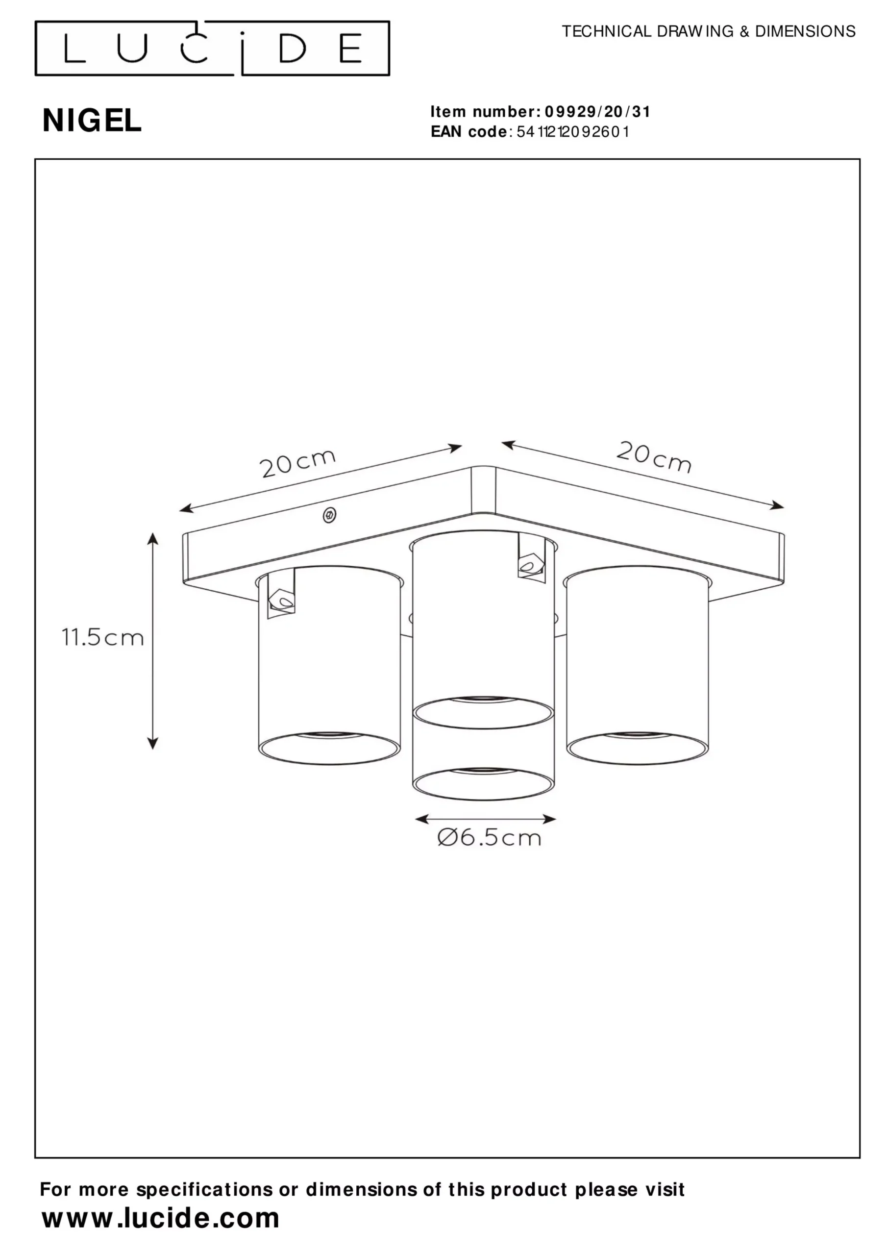 NIGEL - Plafondspot - LED Dim to warm - GU10 - 4x5W 2200K/3000K - Wit*Lucide Outlet