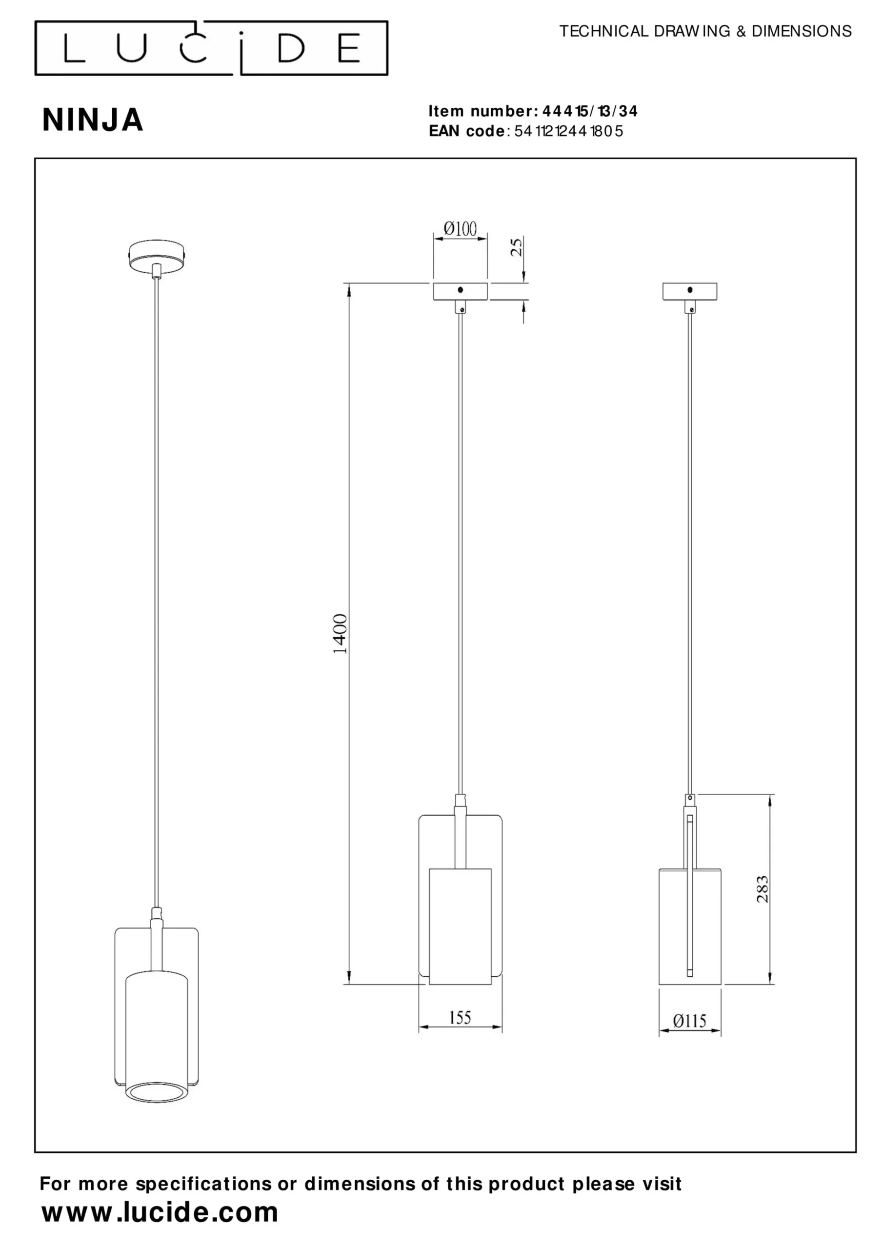 NINJA - Hanglamp - Ø 11,5 cm - 1xE27 - Geel*Lucide Cheap