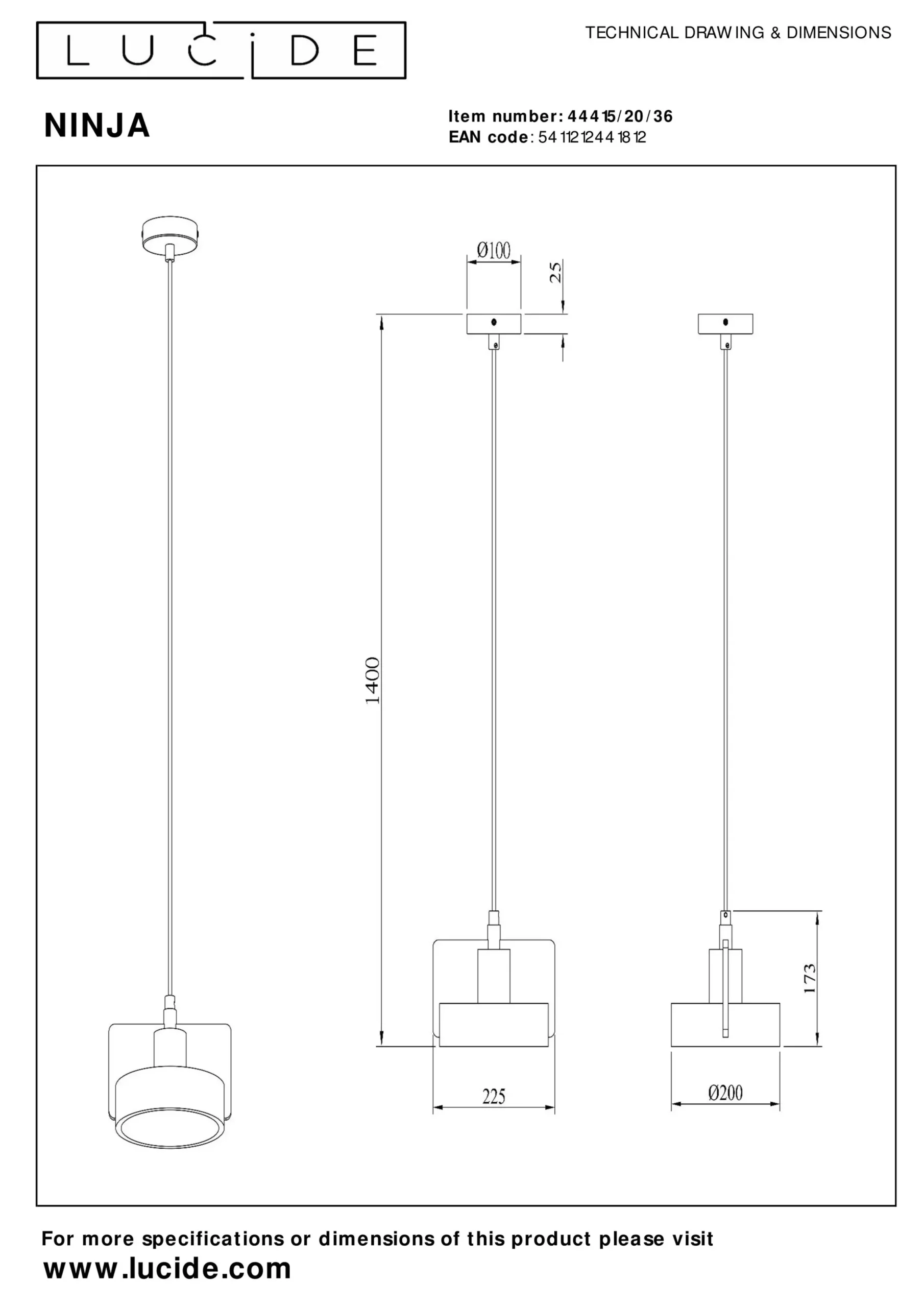 NINJA - Hanglamp - Ø 20 cm - 1xE27 - Grijs*Lucide Best Sale