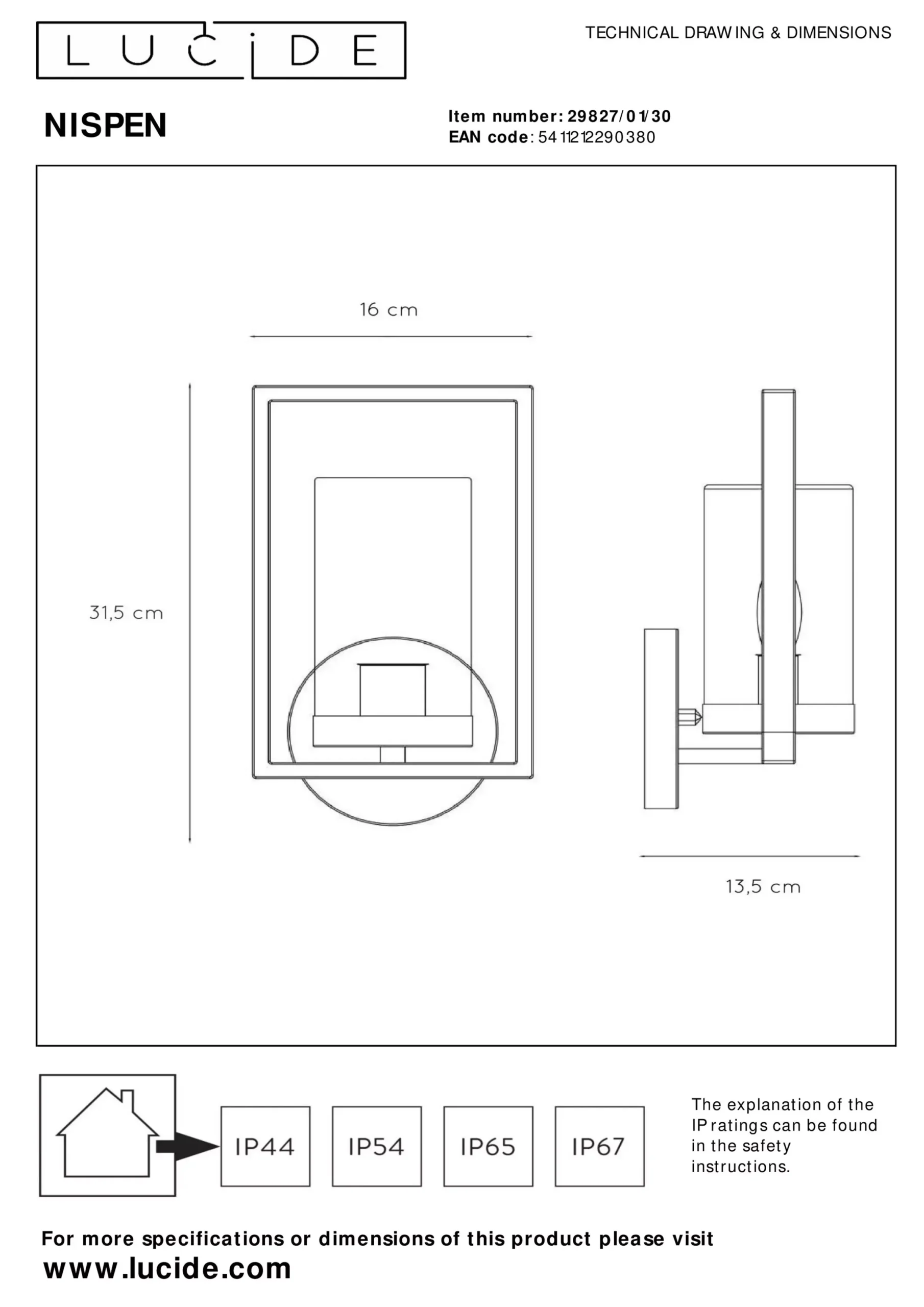 NISPEN - Wandlamp Binnen/Buiten - 1xE14 - IP44 - Zwart*Lucide Outlet
