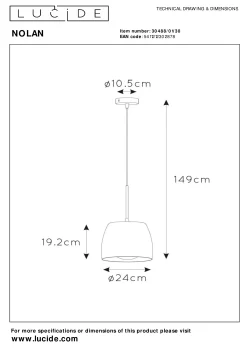 NOLAN - Hanglamp - Ø 24 cm - 1xE27 - Zwart*Lucide Outlet