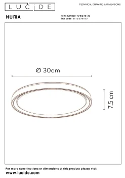 NURIA - Plafonnière - Ø 30 cm - LED 3 StepDim - 1x18W 2700K - Zwart*Lucide Shop