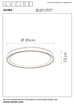 NURIA - Plafonnière - Ø 30 cm - LED 3 StepDim - 1x18W 2700K - Wit*Lucide Hot