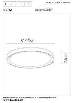 NURIA - Plafonnière - Ø 40 cm - LED 3 StepDim - 1x24W 2700K - Wit*Lucide New