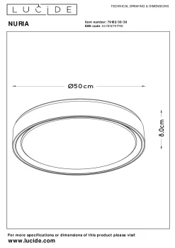 NURIA - Plafonnière - Ø 50 cm - LED 3 StepDim - 1x36W 2700K - Zwart*Lucide Outlet