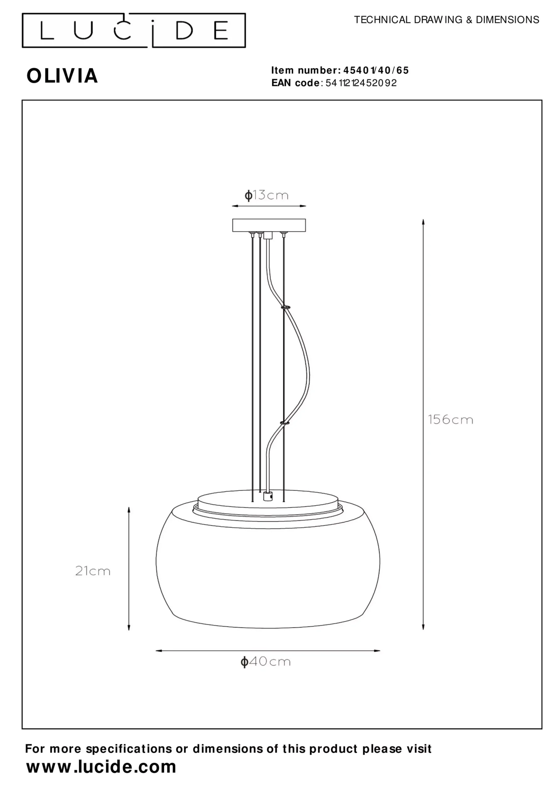 OLIVIA - Hanglamp - Ø 40 cm - 3xE27 - Fumé*Lucide Best