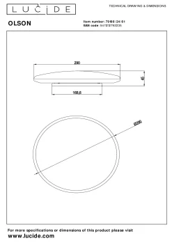 OLSON - Plafonnière - Ø 29 cm - LED Dimb. - CCT - 1x24W 3000K/6500K - Opaal*Lucide Hot