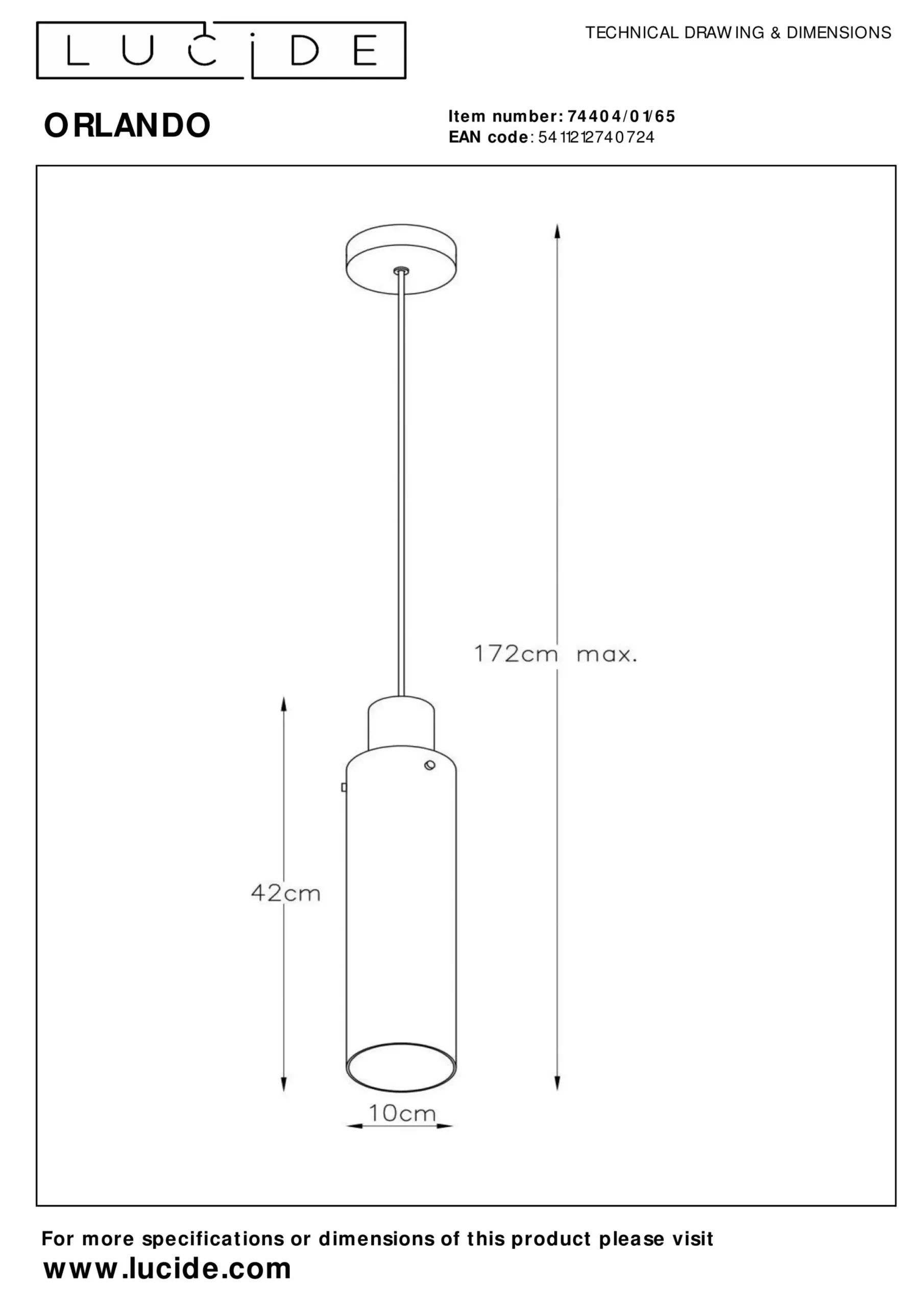ORLANDO - Hanglamp - Ø 10 cm - 1xE27 - Fumé*Lucide Online