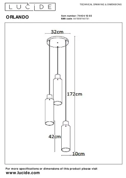 ORLANDO - Hanglamp - Ø 32 cm - 3xE27 - Fumé*Lucide Shop