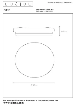 OTIS - Plafonnière - Ø 26 cm - LED - 1x14W 3000K - Opaal*Lucide New