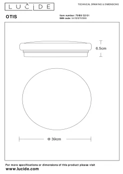 OTIS - Plafonnière - Ø 39 cm - LED - 1x32W 3000K - Opaal*Lucide Clearance