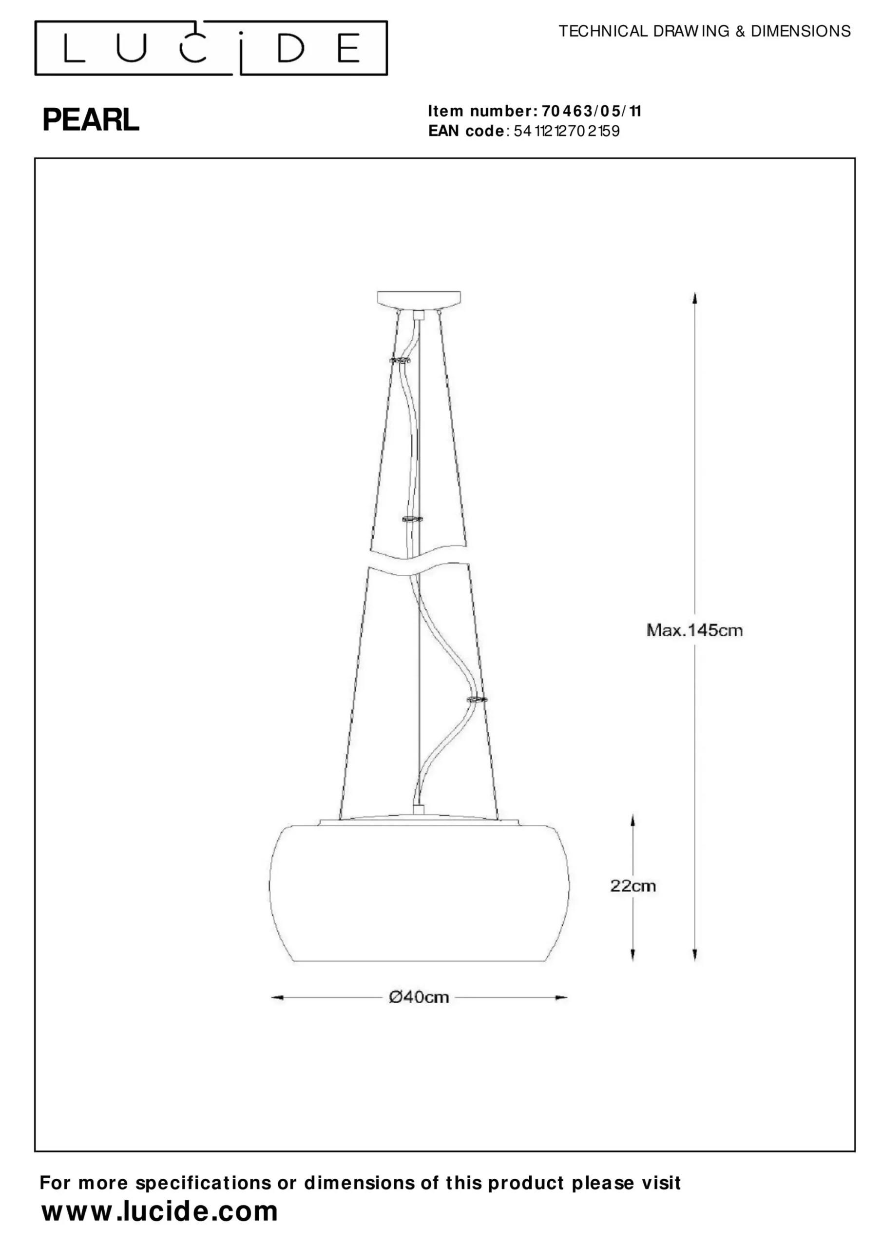 PEARL - Hanglamp - Ø 40 cm - 5xG9 - Chroom*Lucide New