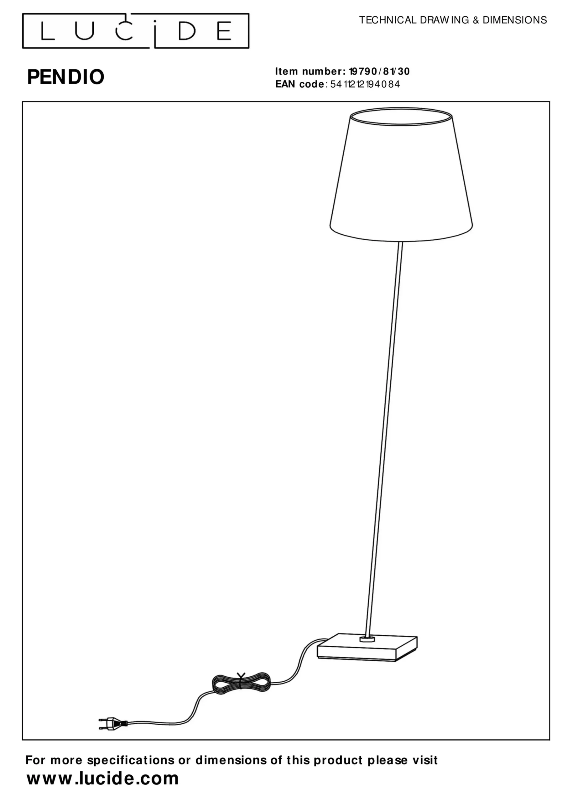 PENDIO - Vloerlamp - 1xE27 - Zwart*Lucide Clearance