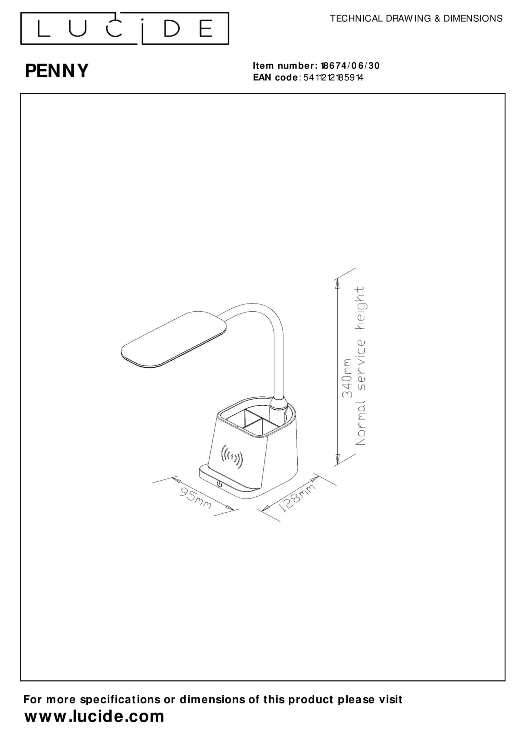 PENNY - Bureaulamp - LED Dimb. - 1x4,7W 3000K - Met draadloze oplader - Zwart*Lucide Store