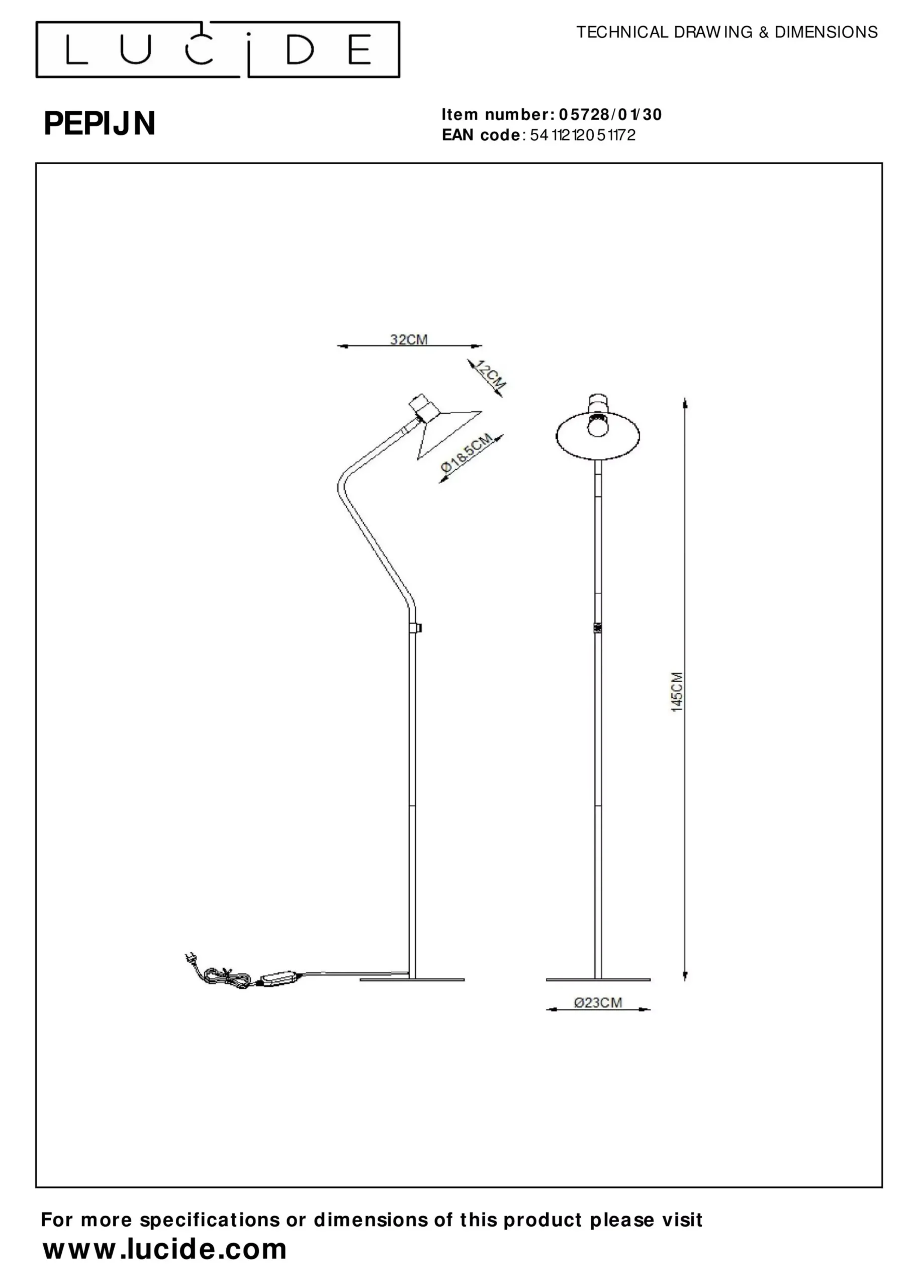 PEPIJN - Vloerlamp - Ø 23 cm - 1xE14 - Zwart*Lucide Outlet