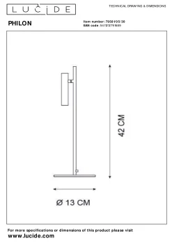 PHILON - Tafellamp - Ø 13 cm - LED Dimb. - 1x4,5W 3000K - Zwart*Lucide Cheap