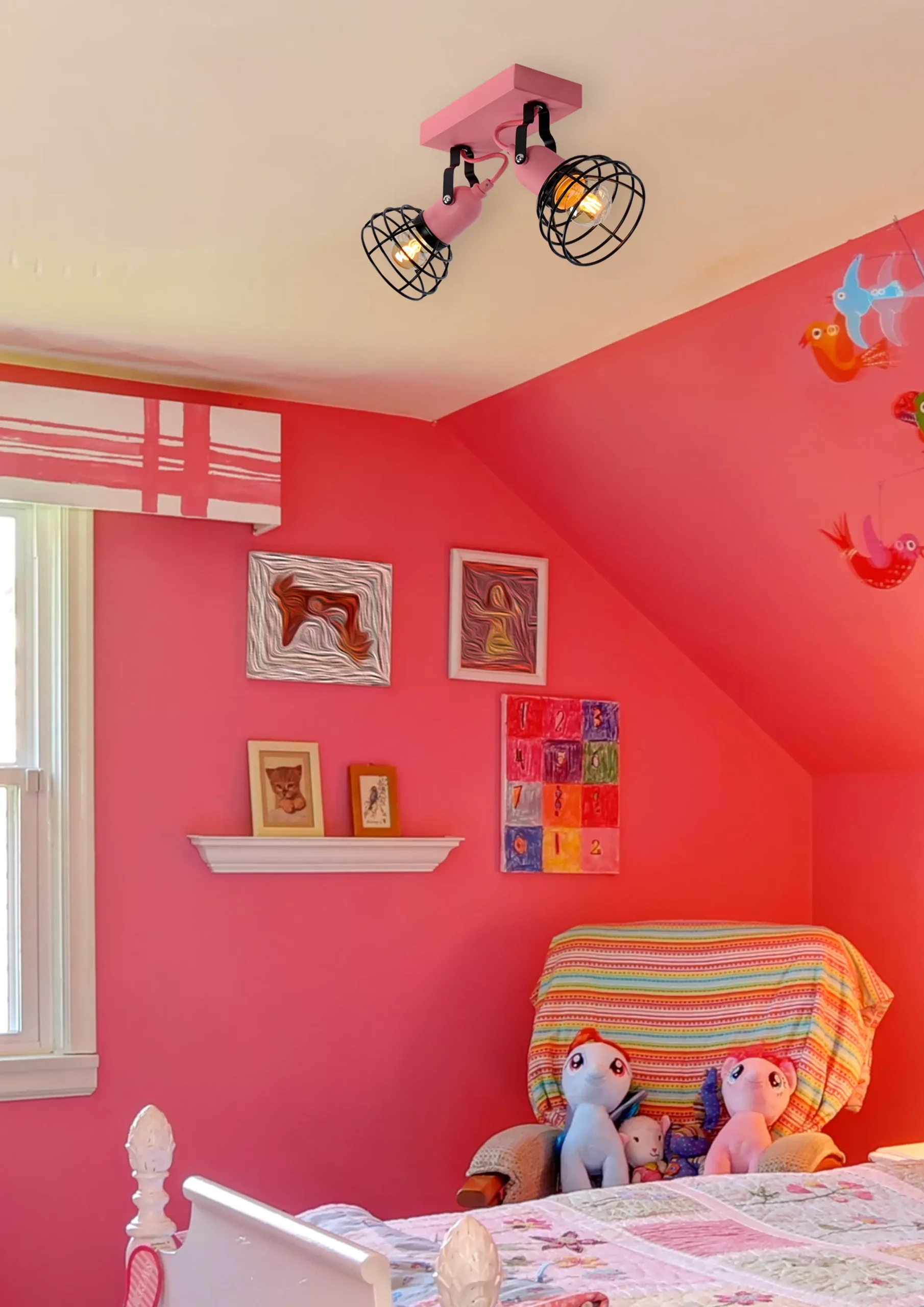 POLA - Plafondspot Kinderkamer - 2xE27 - Roze*Lucide Cheap