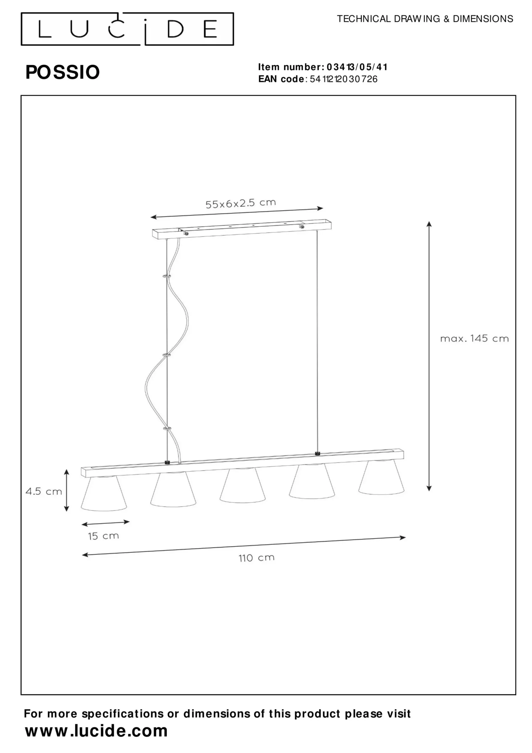 POSSIO - Hanglamp - 5xE14 - Grijs*Lucide Hot