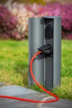 POWERPOINT - Buitenstopcontact zuil - Stopcontacten met penaarde - Type E - FR, BE, POL, SVK & CZE norm - Ø 10 cm - IP44 ? Antraciet*Lucide Fashion