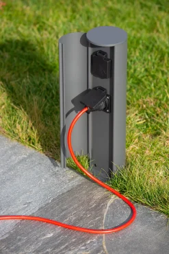 POWERPOINT - Buitenstopcontact zuil - Stopcontacten met randaarde - Type F - EUR/RUS standaard - Ø 10 cm - IP44 ? Antraciet*Lucide Shop