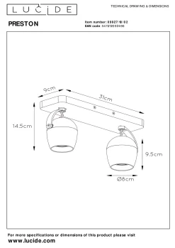 PRESTON - Plafondspot - LED Dim to warm - GU10 - 2x5W 2200K/3000K - Mat Goud / Messing*Lucide Hot