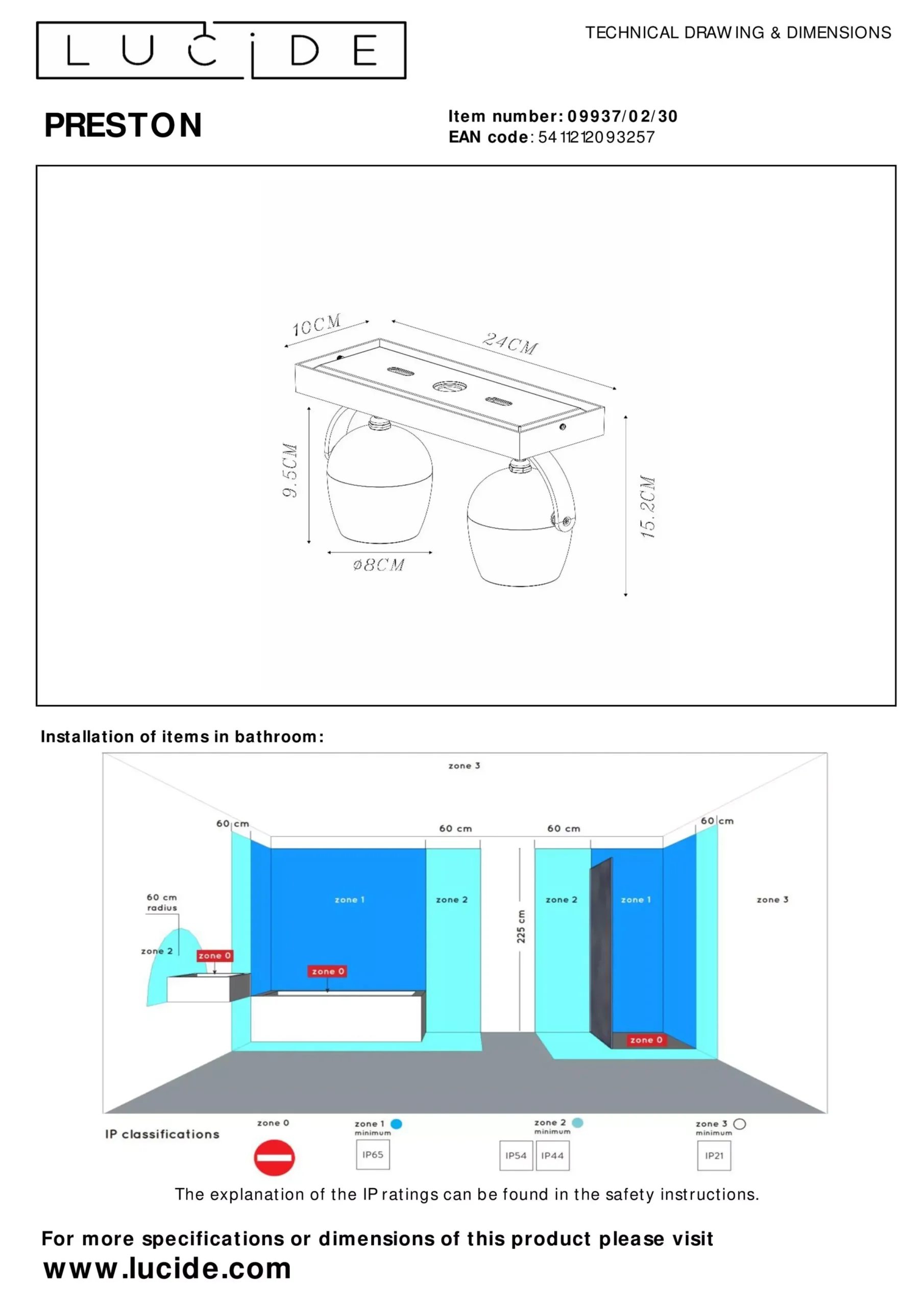 PRESTON - Plafondspot Badkamer - 2xGU10 - IP44 - Zwart*Lucide Cheap