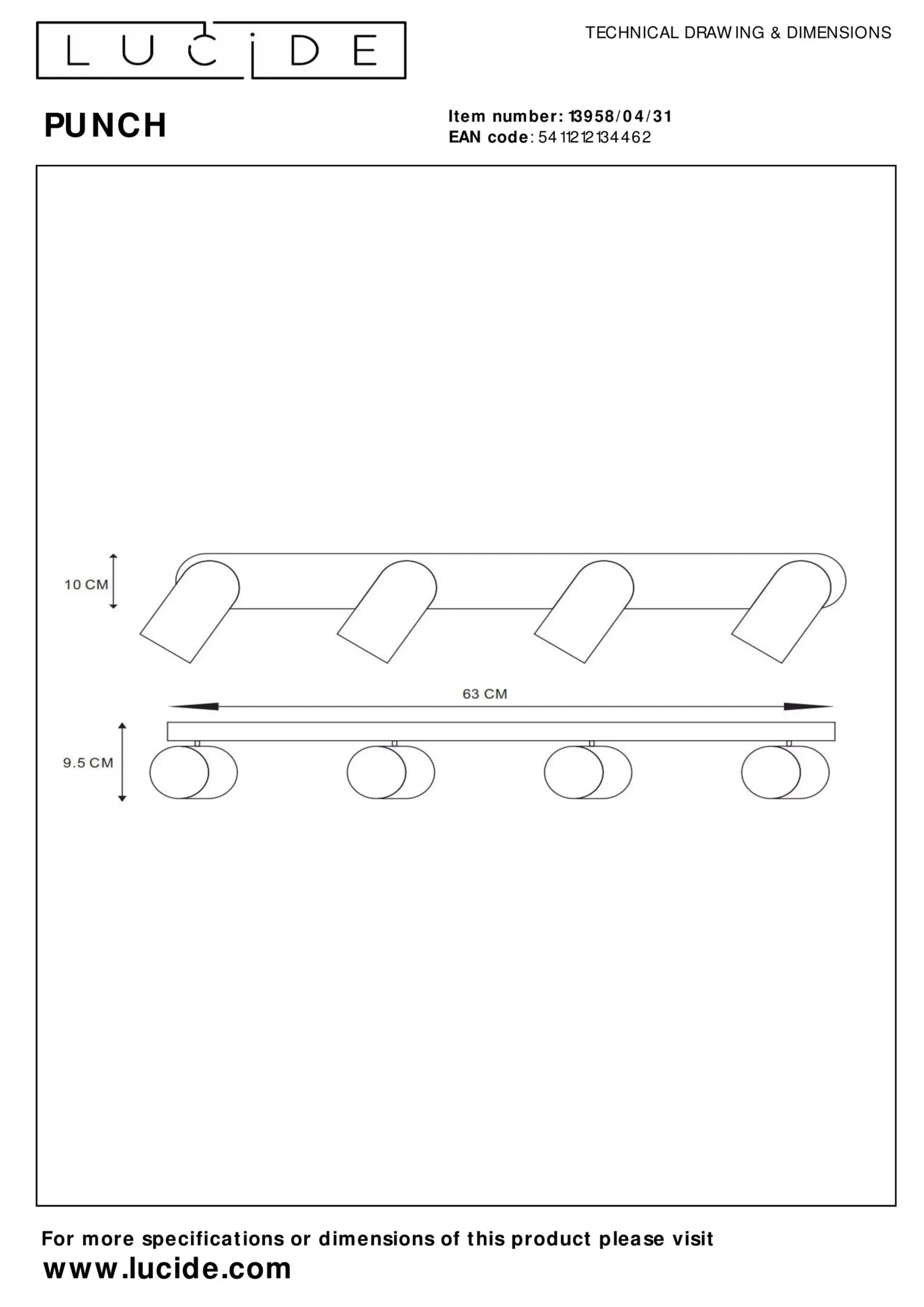 PUNCH - Plafondspot - 4xGU10 - Wit*Lucide Sale