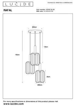 RAFAL - Hanglamp - Ø 50 cm - 3xE27 - Grijs*Lucide Sale