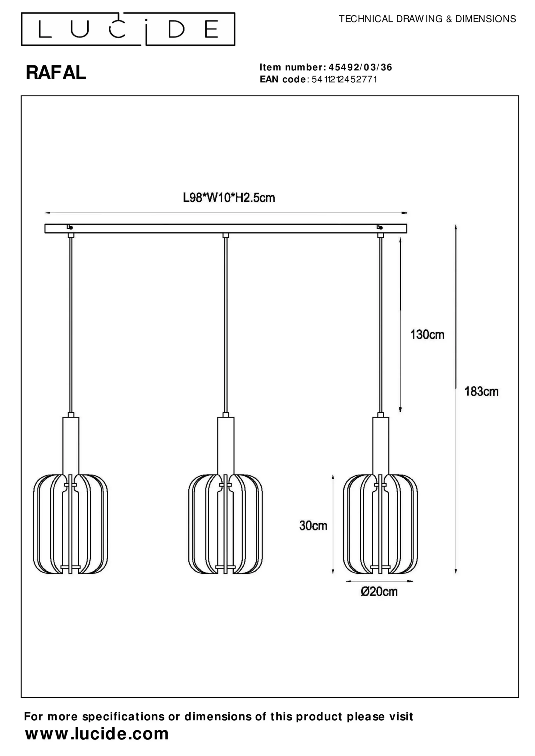 RAFAL - Hanglamp - 3xE27 - Grijs*Lucide Clearance
