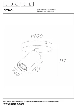 RITMO - Plafondspot - Ø 10 cm - 1xGU10 (MR11) - Zwart*Lucide Hot