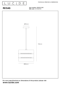 ROSAS - Hanglamp - Ø 26 cm - 1xE27 - Zwart*Lucide Clearance
