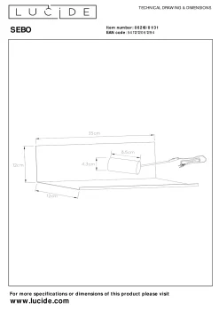 SEBO - Bedlamp / Wandlamp - 1xE27 - Wit*Lucide Fashion