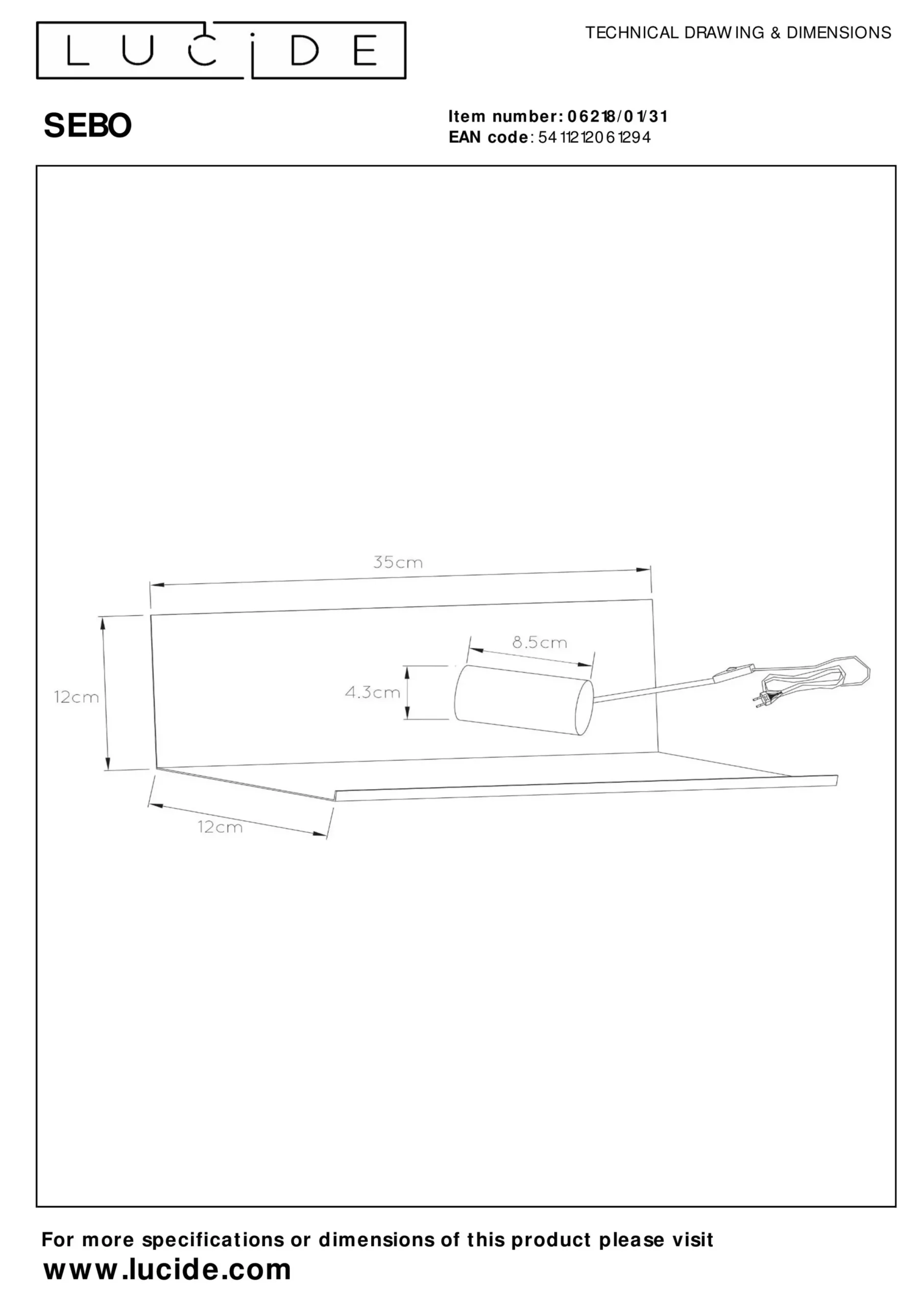SEBO - Bedlamp / Wandlamp - 1xE27 - Wit*Lucide Fashion