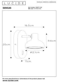 SENSAS - Bedlamp / Wandlamp - 1xGU10 (ES111) - Zwart*Lucide Online