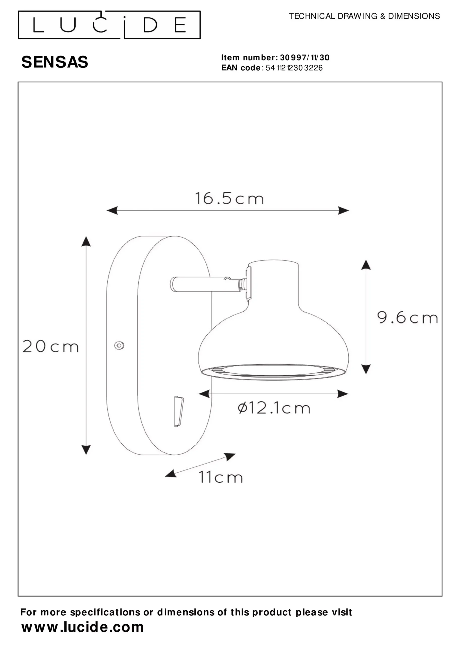 SENSAS - Bedlamp / Wandlamp - 1xGU10 (ES111) - Zwart*Lucide Online
