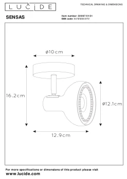 SENSAS - Plafondspot - 1xGU10 (ES111) - Wit*Lucide New