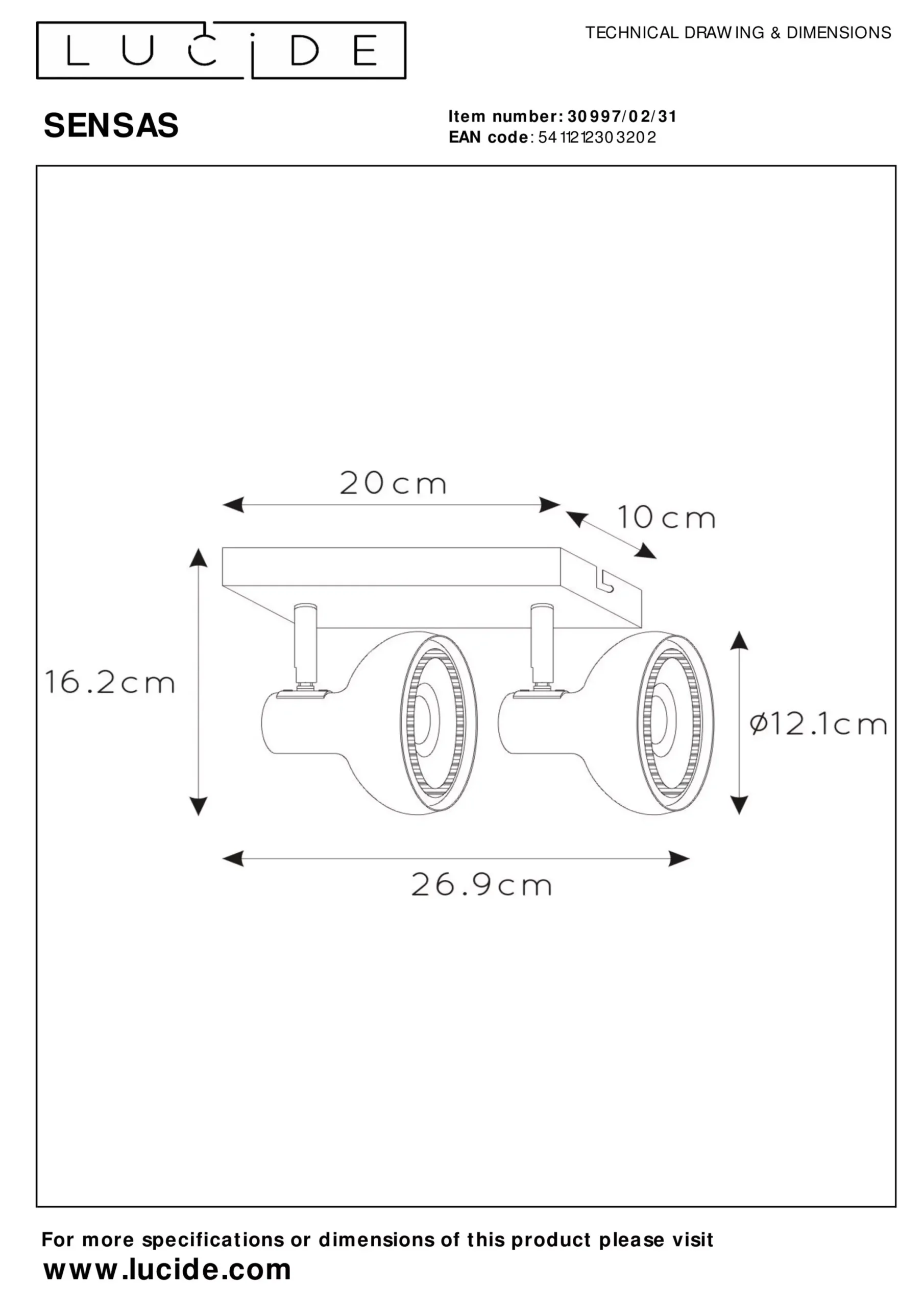 SENSAS - Plafondspot - 2xGU10 (ES111) - Wit*Lucide Online