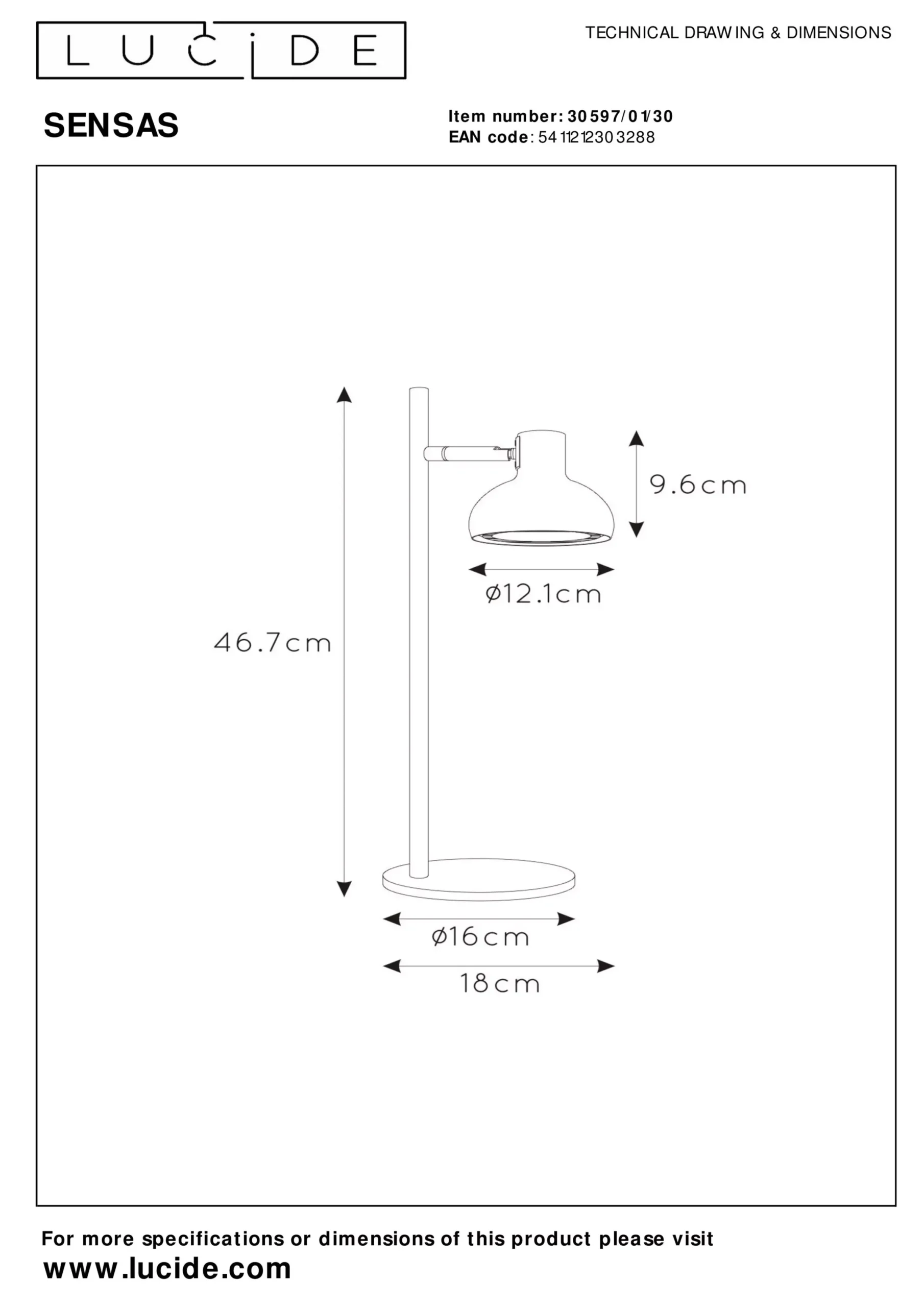 SENSAS - Tafellamp - Ø 18 cm - 1xGU10 (ES111) - Zwart*Lucide Best
