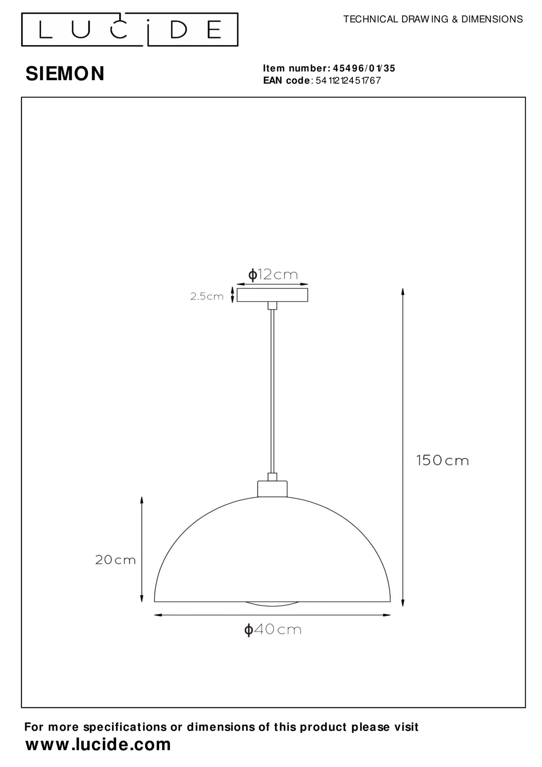SIEMON - Hanglamp - Ø 40 cm - 1xE27 - Blauw*Lucide Discount