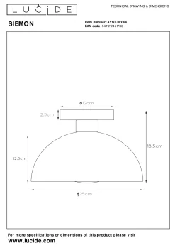 SIEMON - Plafonnière - Ø 25 cm - 1xE27 - Okergeel*Lucide Shop