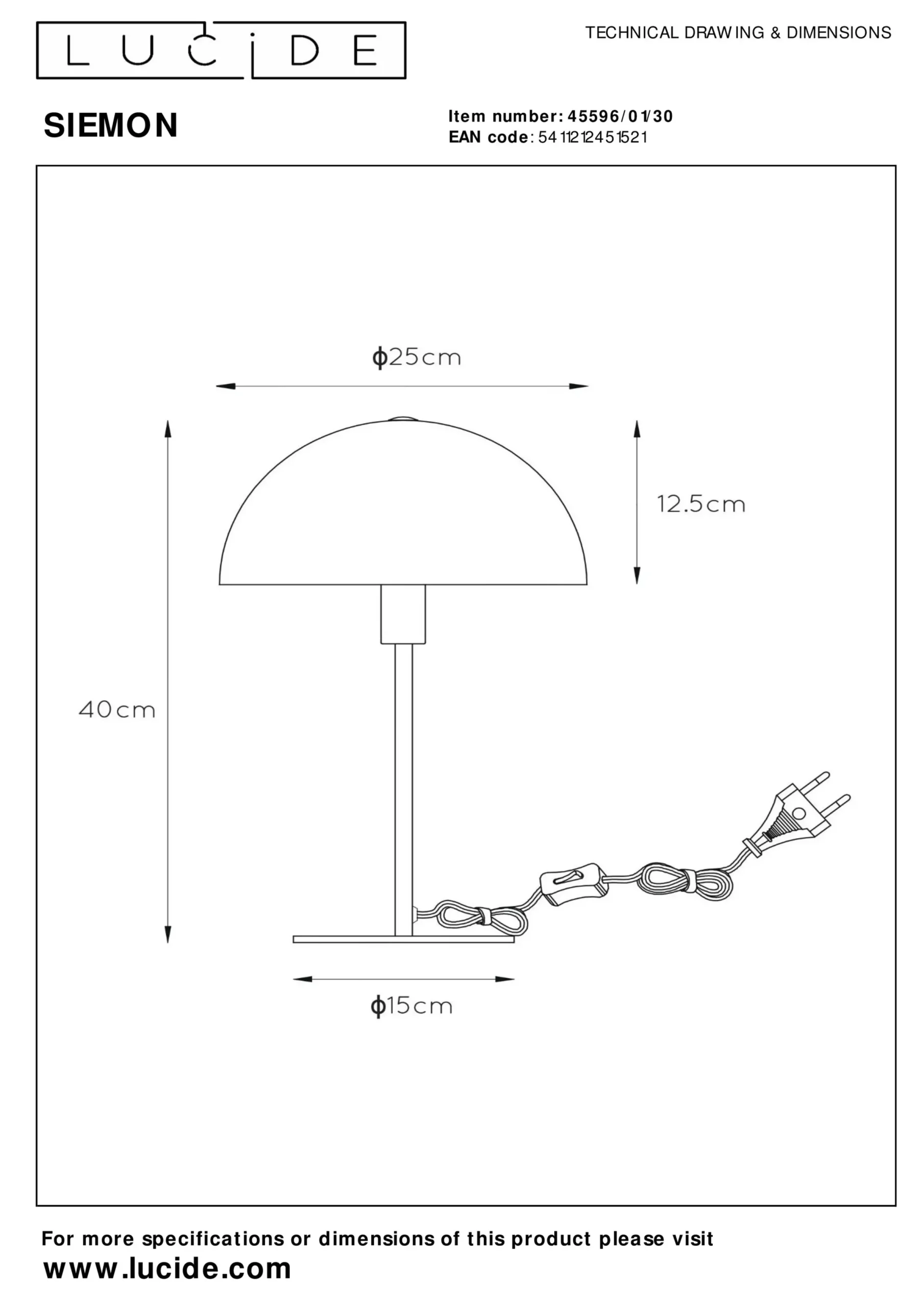 SIEMON - Tafellamp - Ø 25 cm - 1xE14 - Zwart*Lucide Clearance