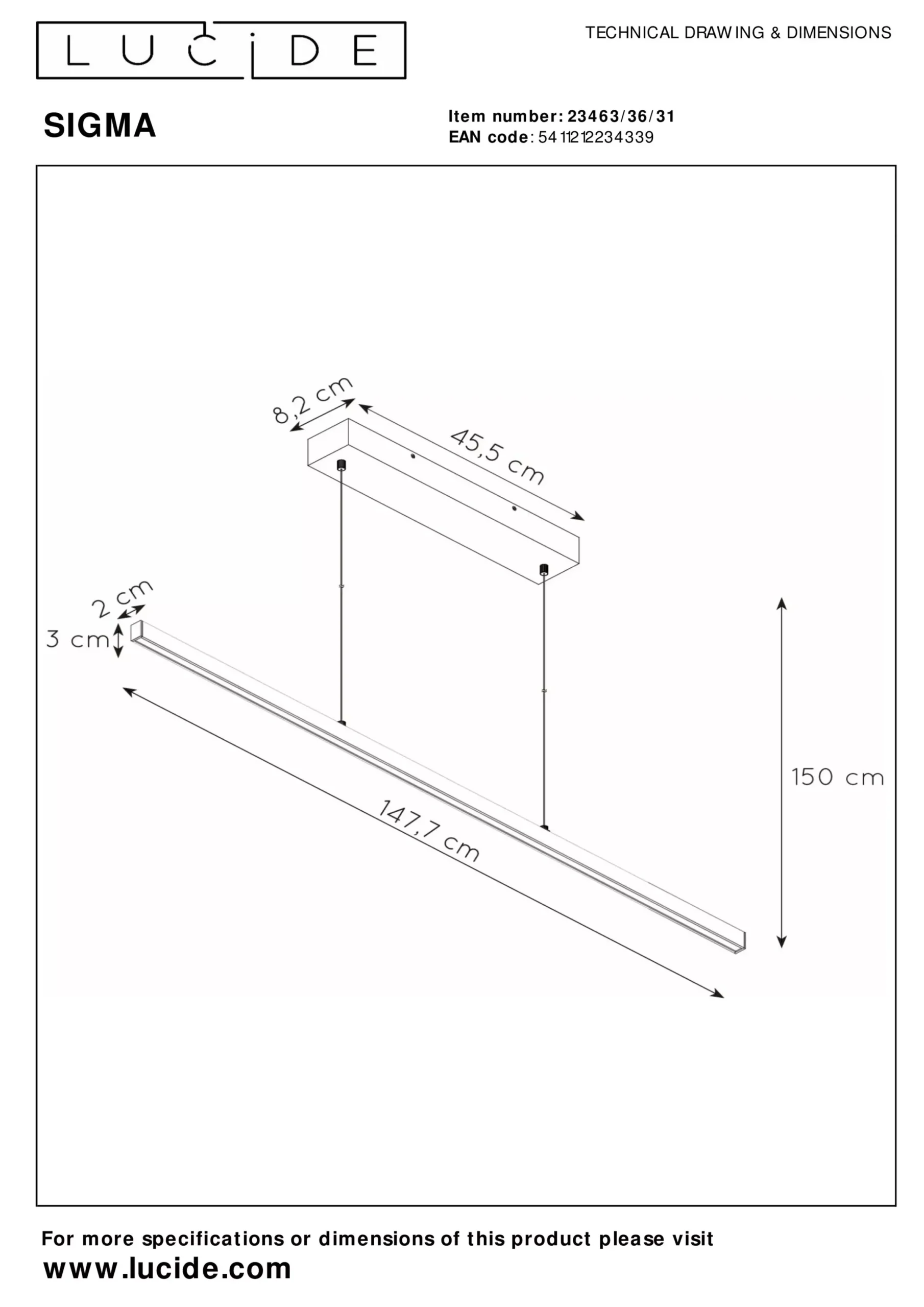SIGMA - Hanglamp - LED Dimb. - 1x36W 2700K - Wit*Lucide Online